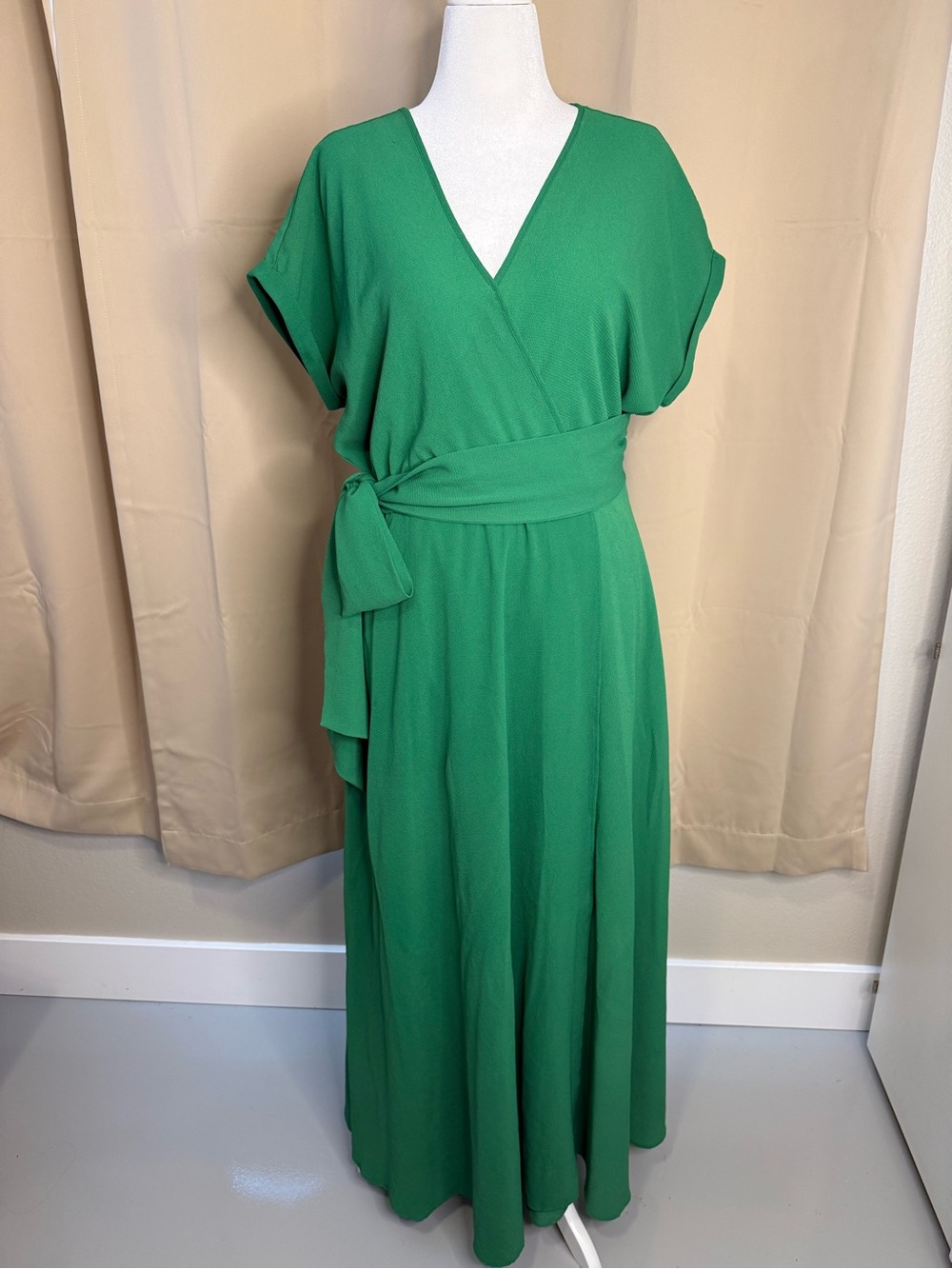 Meghan LA Green Wrap Maxi Dress with Waist Tie